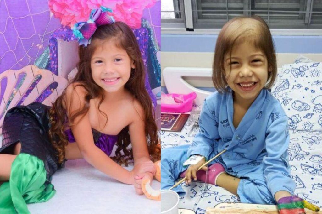 Lavínia ao lado de seus pais, Jéssica e Peterson