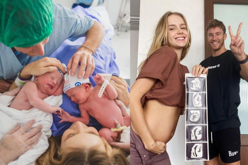 Isabella Scherer e Rodrigo Calazans com os bebês