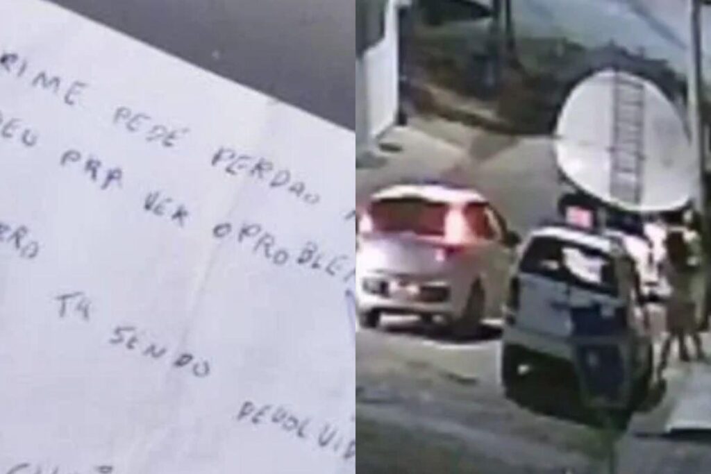 Após perceber a cadeirinha adaptada, o assaltante deixou um bilhete no carro e devolveu o item roubado