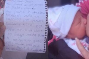 O bebê foi encontrado na rua, junto com um bilhete