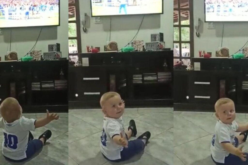 Bebê faz sucesso na internet ao fazer imitação da torcida