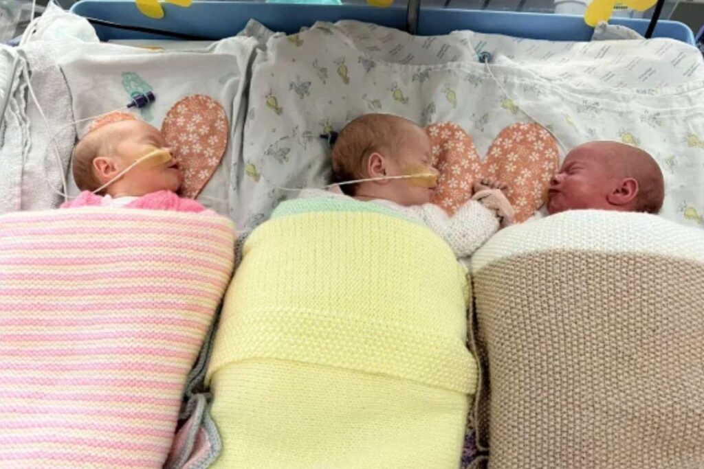 Mãe dá à luz a trigêmeas mesmo após exames apontarem que ela teria trigêmeos