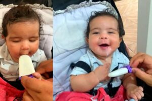 Caetano provando “peitolé” pela primeira vez