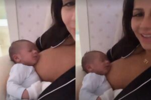 Joaquim após ter sido amamentado por Viviane Araujo