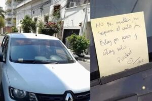 “Não me multem e nem levem o carro. Estou sozinha e quase parindo. Piedade”, diz o bilhete deixado por Jéssica no vidro do carro”