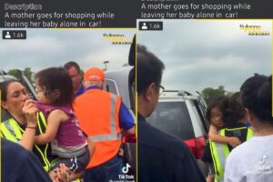 A menina foi deixada sozinha no carro em um dia quente de verão