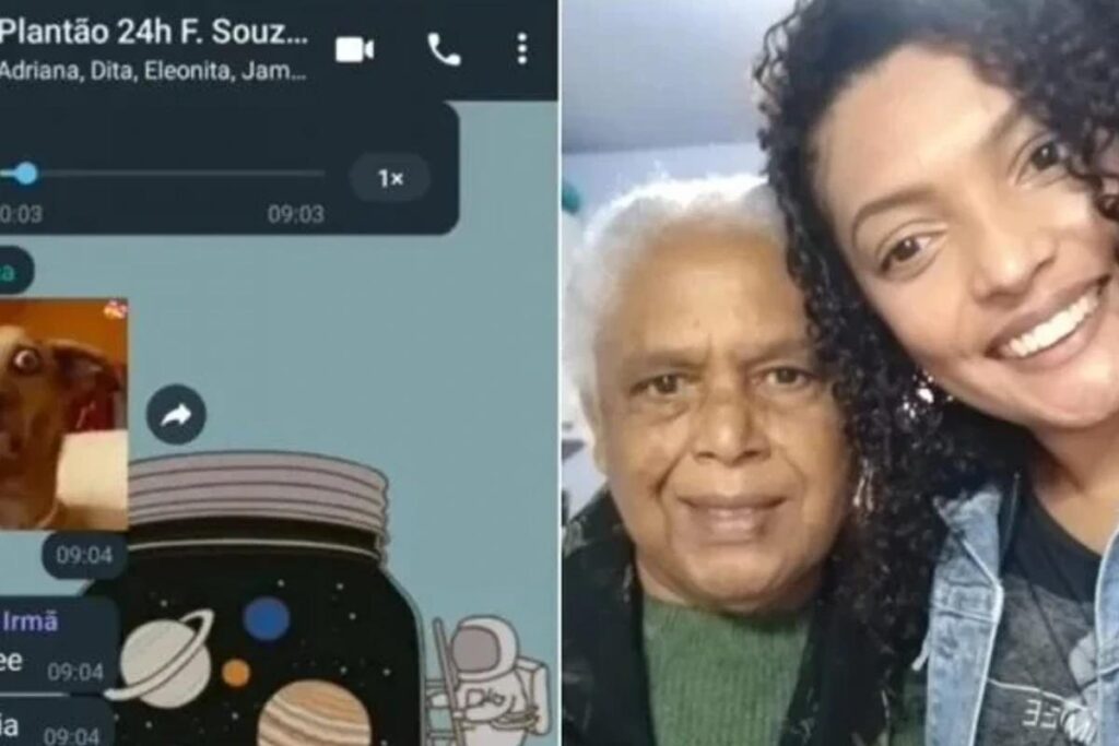 Marie com os oito filhos e com o neto sentados no sofá