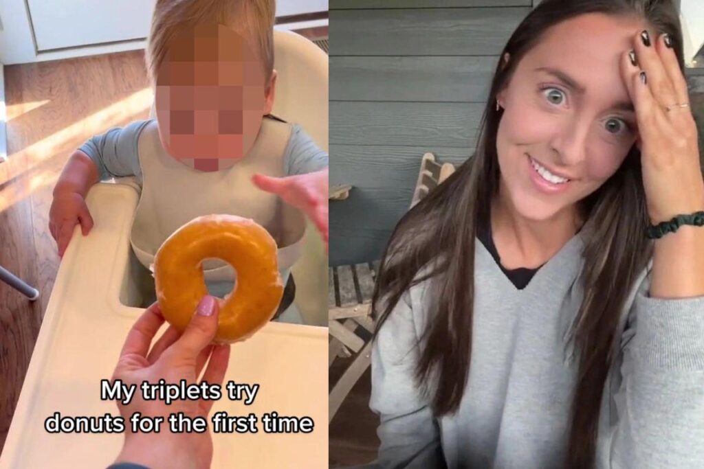 Mãe dá donut para filhos provarem