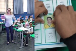 Professora incentiva alunos ao criar figurinhas inspiradas na Copa do Mundo com rosto deles