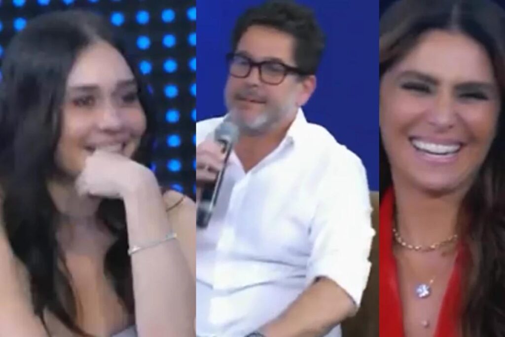 Os atores se encontraram no ‘Domingão’