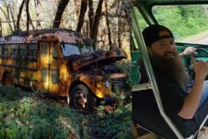 Ônibus escolar abandonado há mais de 25 anos é reformado por pai e surpreende filhos