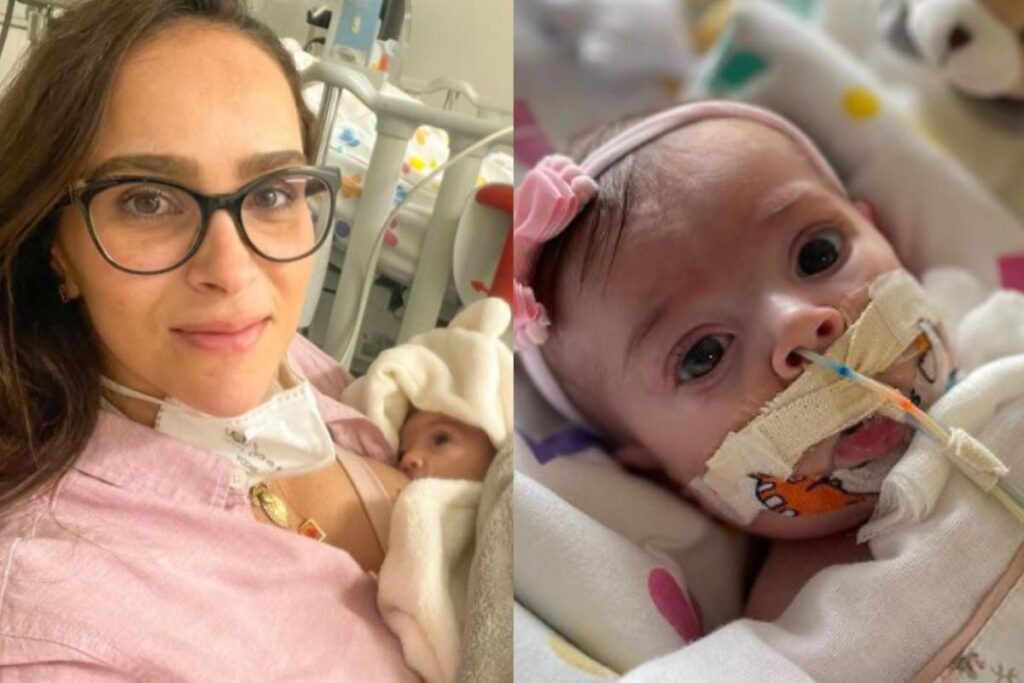 Leticia Cazarré se despede da família para vistar a filha caçula no hospital