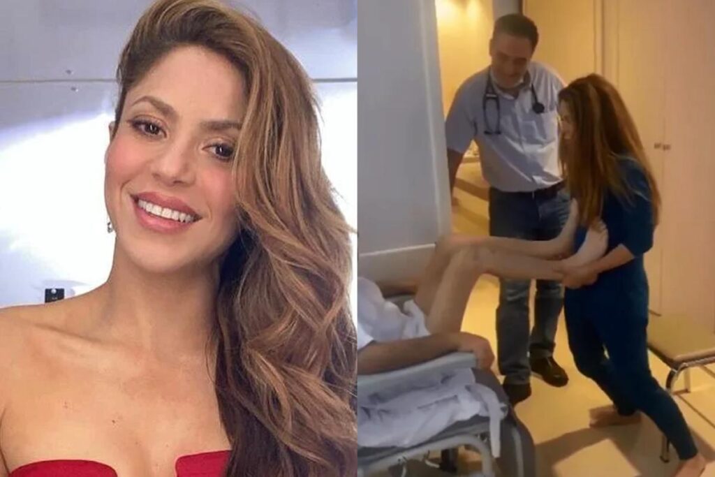Shakira enquanto ajudava o pai a realizar exercícios no ambiente de saúde