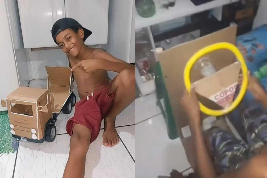 Um menino de 11 anos fez sucesso ao criar verdadeiras engenhocas com materiais recicláveis