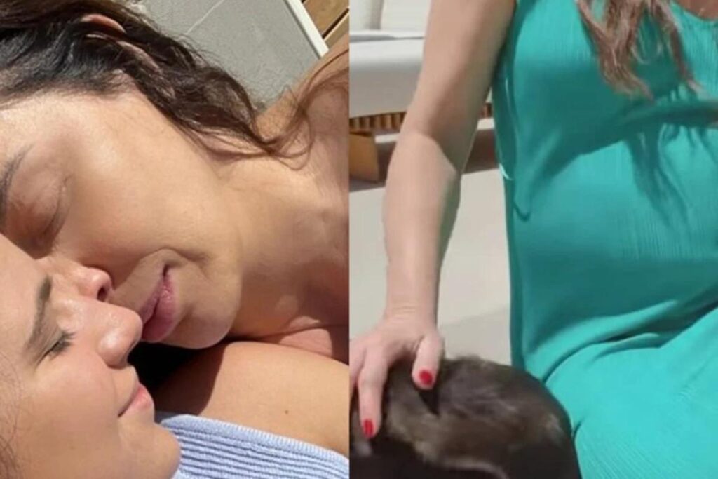 Grávida, Claudia Raia mostra evolução da barriga em dia de sol com a família