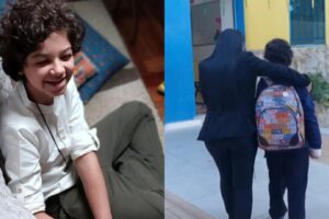 Registros de Gustavo voltando para a escola