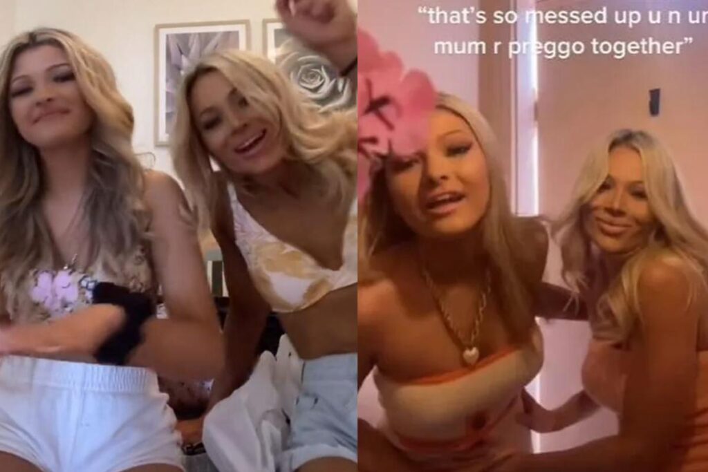 Priscilla ao lado de sua mãe, a qual também está grávida