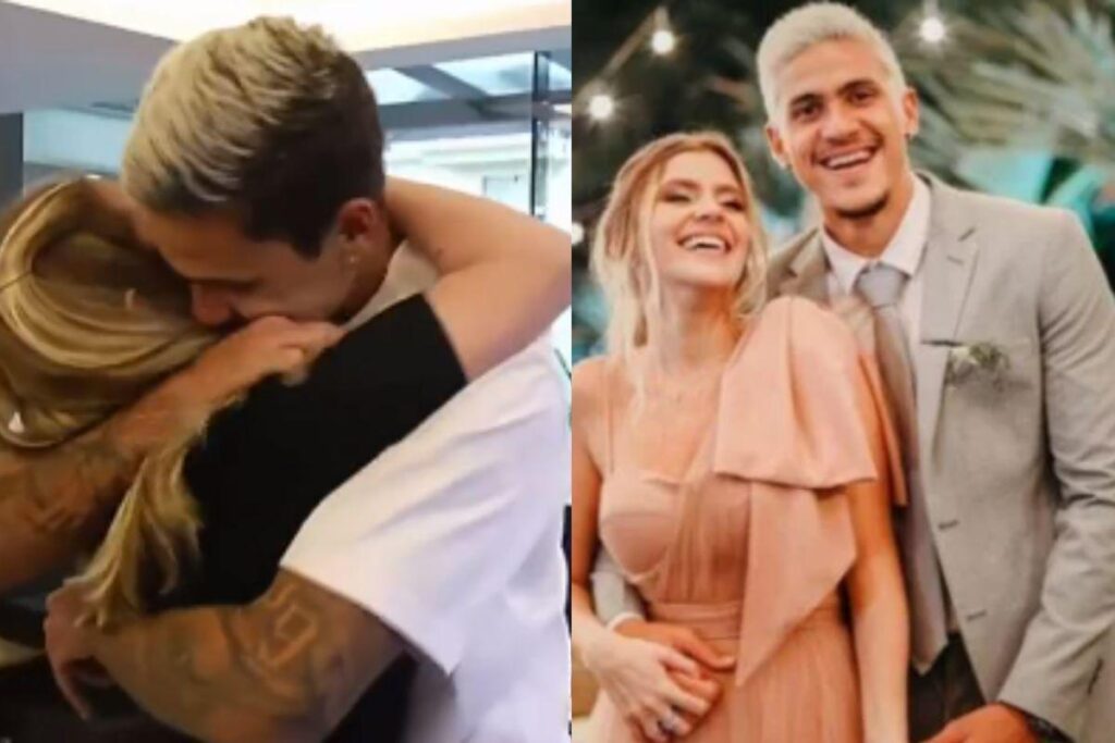 Alex Telles com a esposa grávida