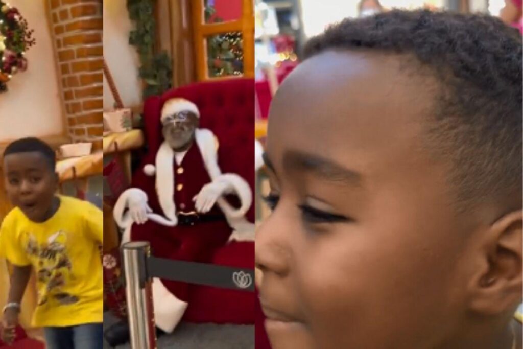 Ele ficou feliz ao ver o papai noel