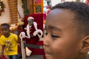 Ele ficou feliz ao ver o papai noel