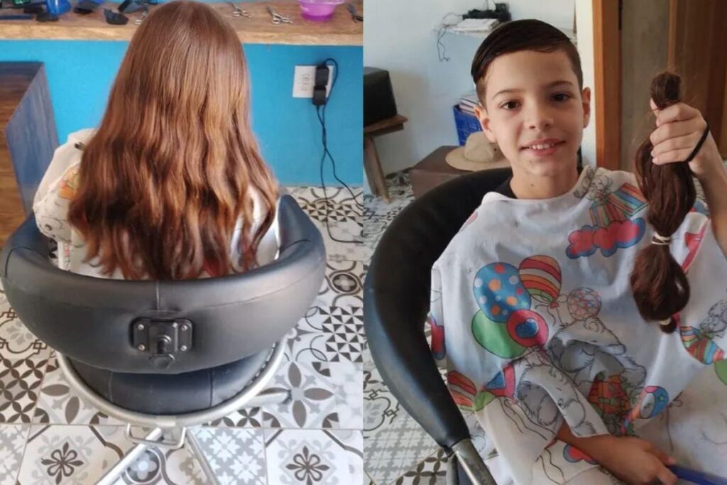 Menino deixa de cortar cabelo para doar a crianças com câncer