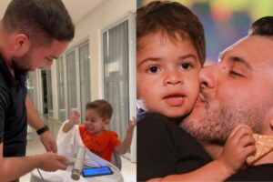 Leo apareceu sorridente