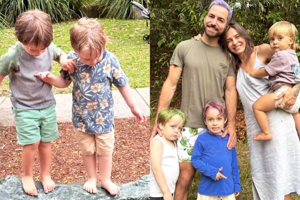 Brincadeira de criança e cabelo pintado de Thales Bretas e filhos