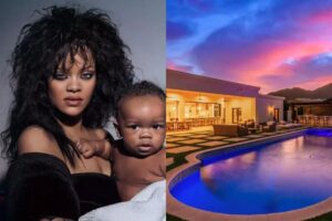 Rihanna na apresentação do Super Bowl, onde anunciou sua segunda gravidez