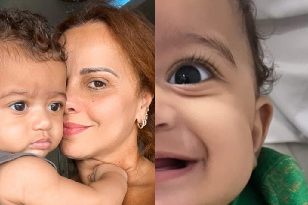 O primeiro dente de Joaquim, filho de Viviane Araujo e Guilherme Militão