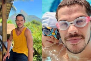 José Loreto mostra aula de natação da filha