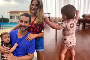 Felipe Andreoli mostra filho andado