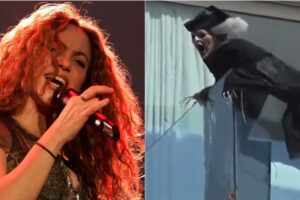 Shakira coloca bruxa assustadora na varanda de casa