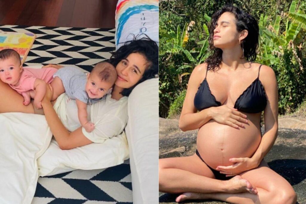 Nanda Costa com as filhas gêmeas