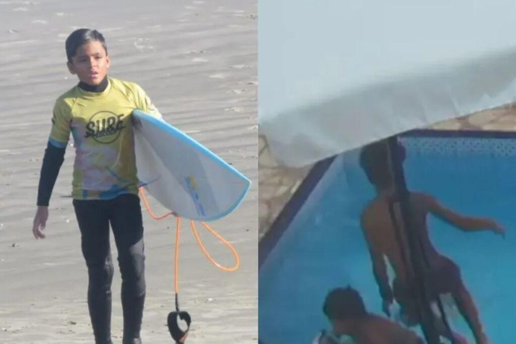 O menino participa de várias competições de surf