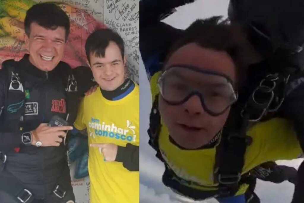 Matheus fez seu primeiro salto de paraquedas