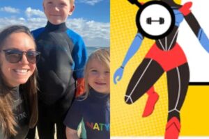 Julie ao lado dos filhos