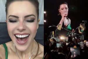 Momento em que Sandy estava no palco com a banda