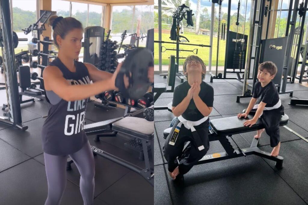 Andressa apareceu ‘treinando’ com os filhos