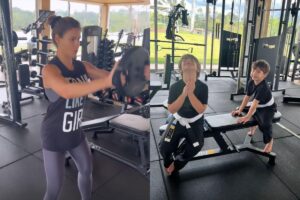 Andressa apareceu ‘treinando’ com os filhos