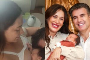 Claudia Raia surgiu amamentando Luca nesta terça-feira, 21 de março