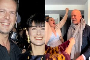 Bruce Willis celebrando a chegada dos 68 anos com a família