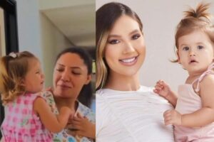 Filha mais velha de Virginia corre para o colo da babá após tomar a vacina ao invés de ficar no seu