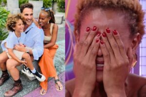 Aline Wirley chora ao receber surpresa do marido e do filho no Bate-Papo BBB