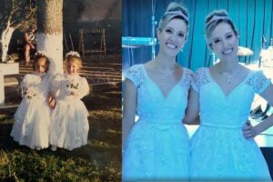 Gêmeas realizam sonho e se casam no mesmo dia