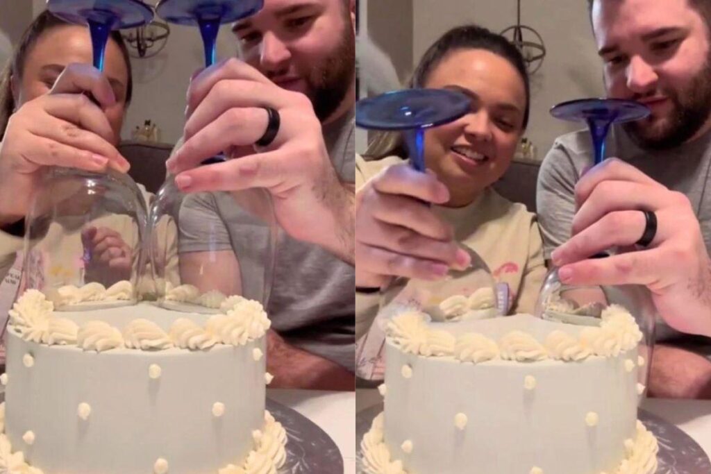 Eles tiveram uma surpresa ao cortar o bolo