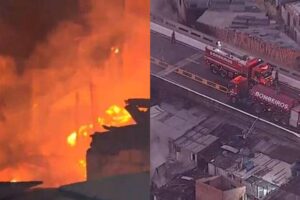 O incêndio atingiu muitas casas e barracos