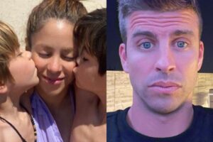 Shakira e Piqué ao lado dos filhos