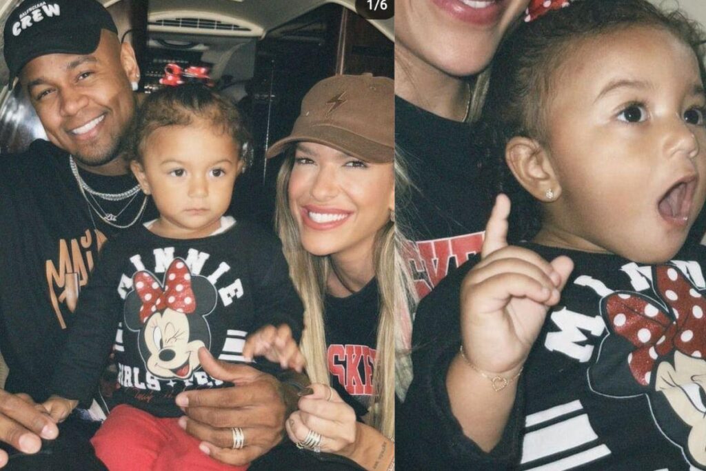 Léo Santana e Lore Improta levam a filha pela primeira vez em show