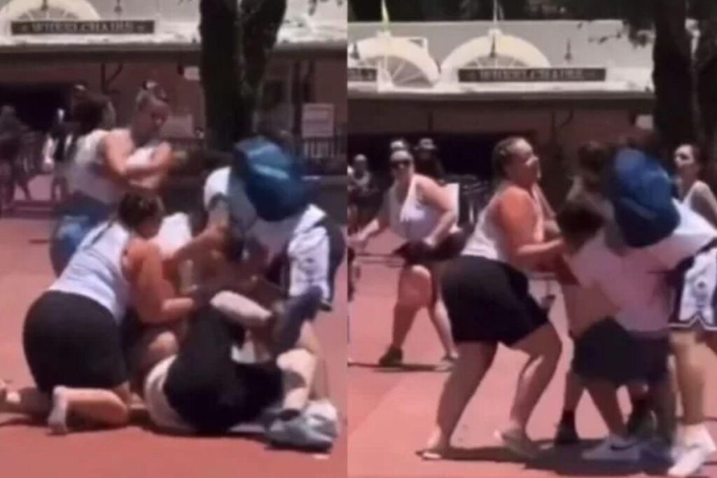 Duas família brigam para tirar fotos na Disney