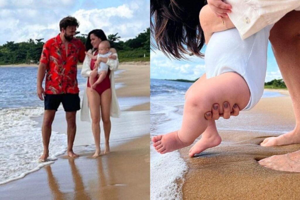 Fernanda Vasconcellos com o filho e o marido Cassio Reis